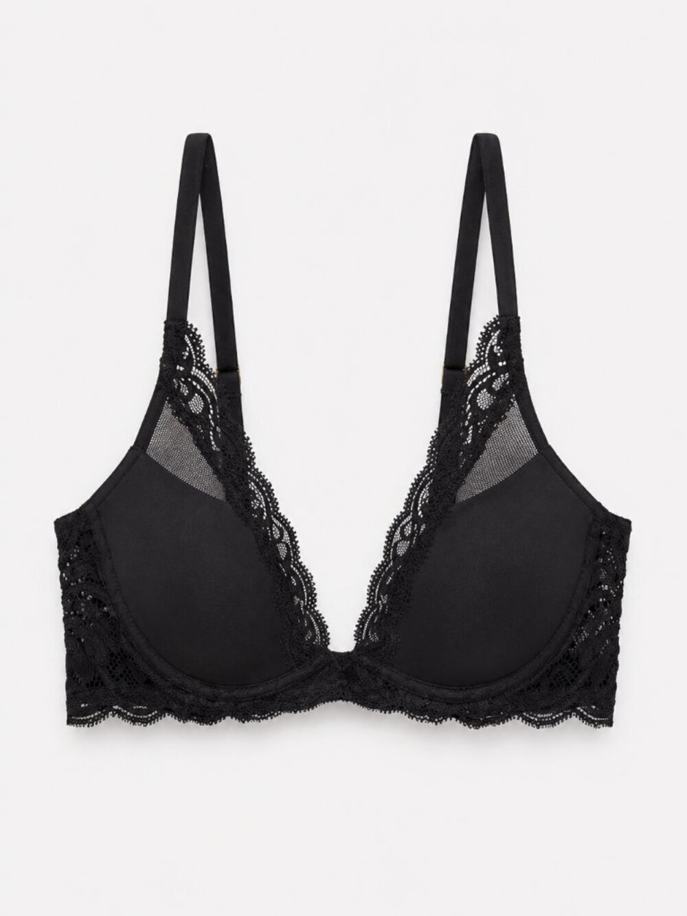 Natori Feathers Plunge T-Shirt Bra Black Lace Underwire Flawed & Size Unverified